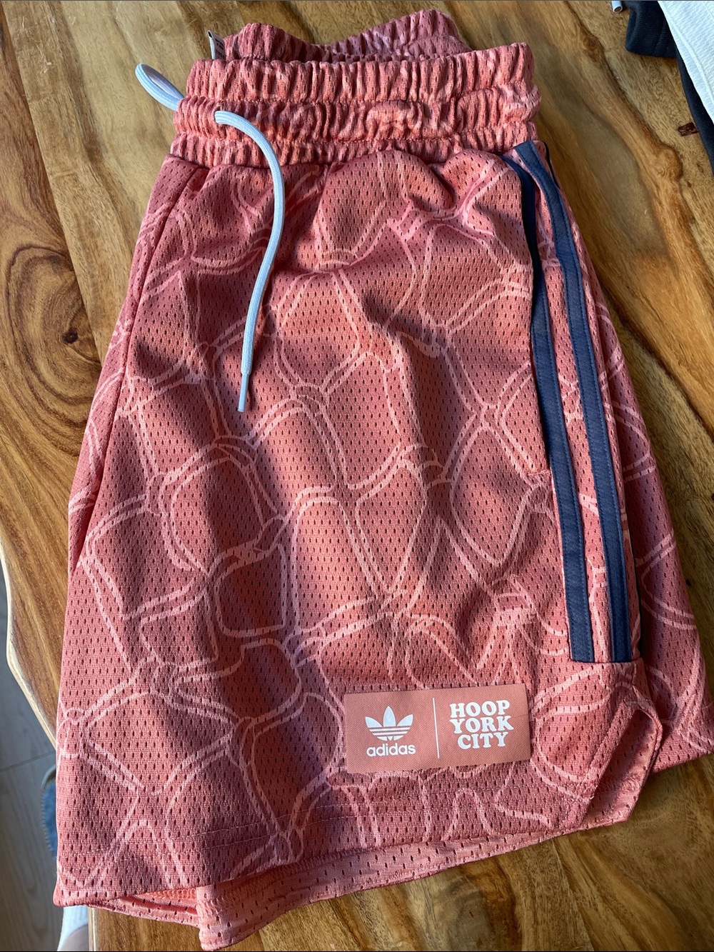 adidas Coral Mesh Hoop York City Athletic Shorts with Navy Stripe